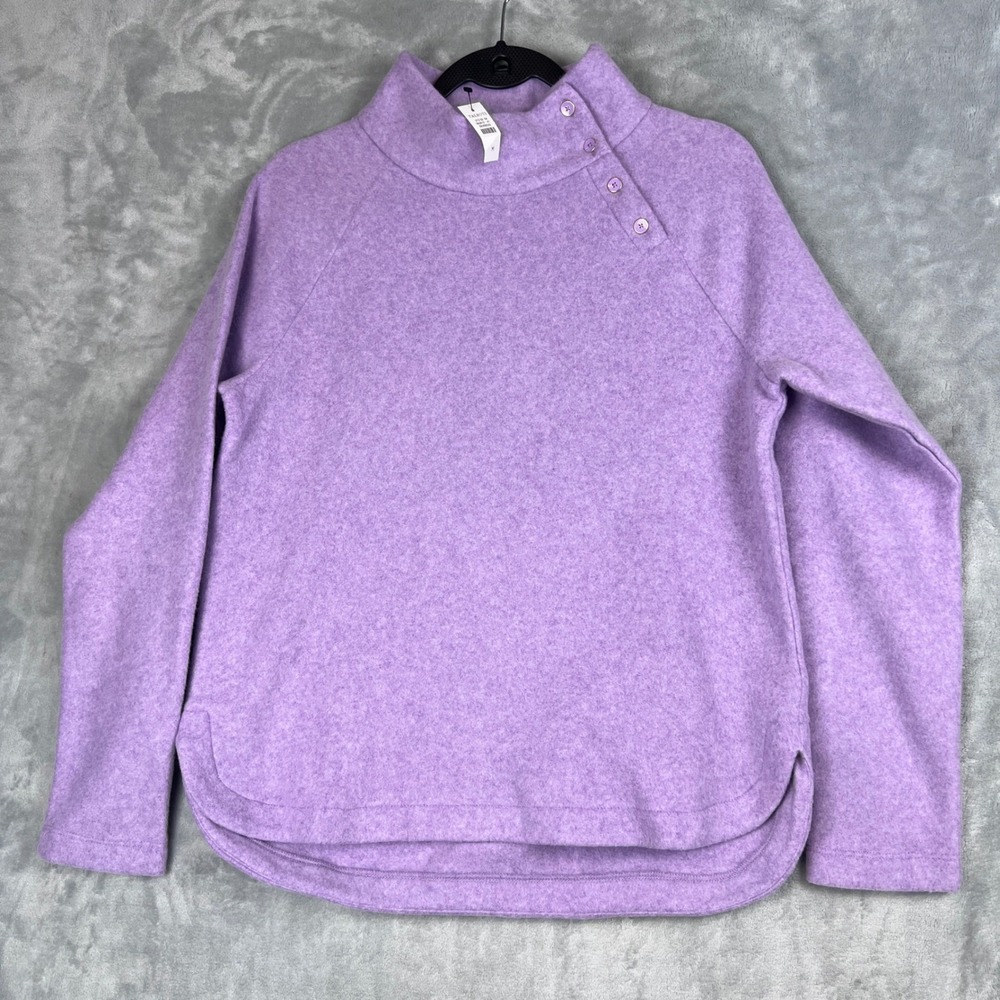 Talbots Women Swesater Lavender Purple Fleece Mock Neck Button Detail Pullover M - Picture 8 of 12